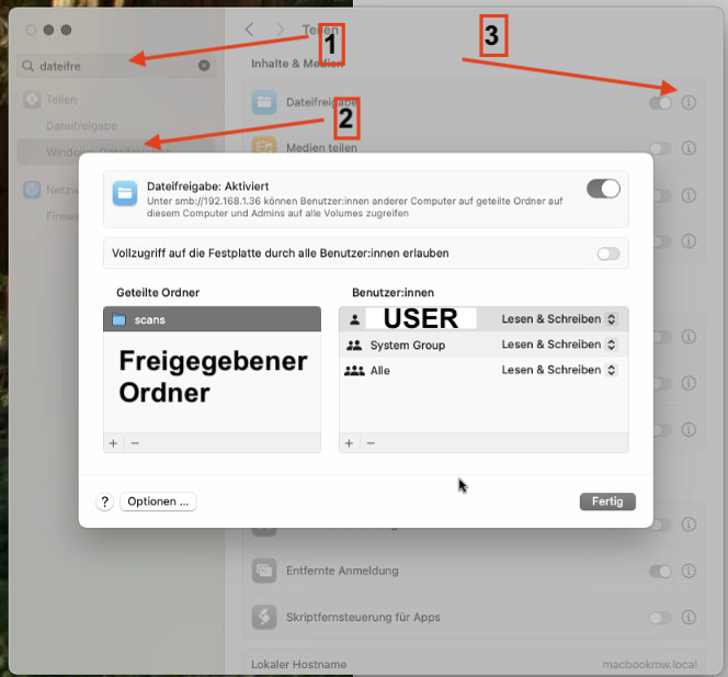Mac-Einstellung Dateifreigabe